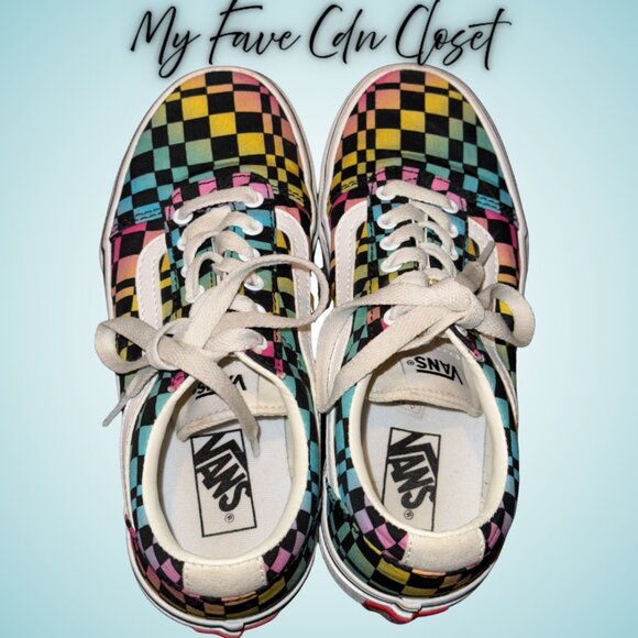 Like NEW Vans Rainbow Checkered Ward Sneakers Youth 2 - Picture 4 of 7